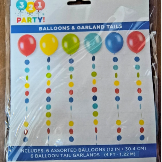 6 Balloons And 6 Garland Tails Brand New- 12 inch Balloons, 4ft Garlands
