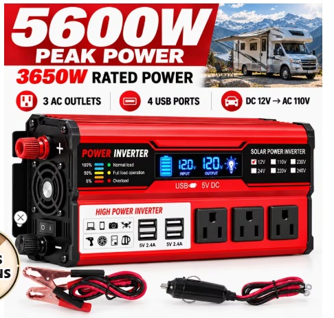 3650W Rated Power Inverter 12V DC to 110V AC,